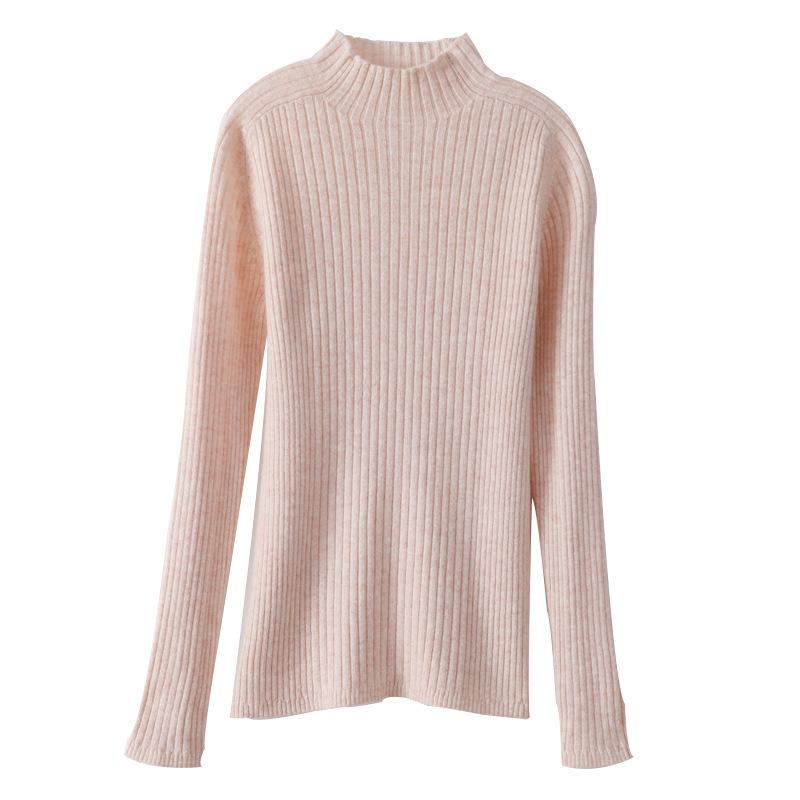 Autumn and Winter Half-turtleneck Slim Sweater for Women, Korean Style Tight-fitting Inner Long-sleeved Stand-collar Bottoming Sweater