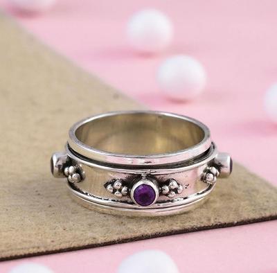 Amethyst Spinner Ring, 925 Sterling Silver Spinner Ring, Handmade Design Spinner Ring, Gemstone Round Ring, Anxiety Promised Ring,