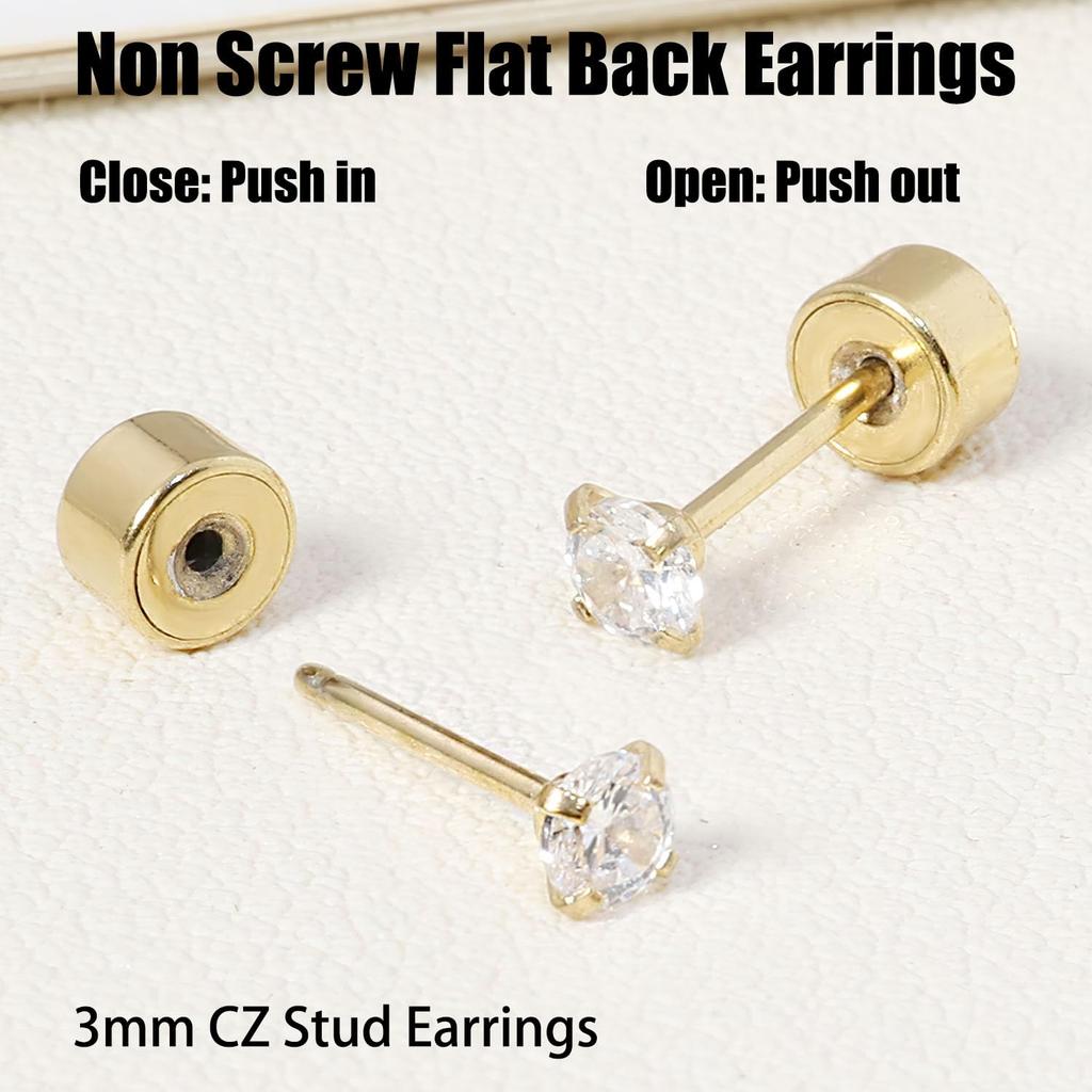 Cercei 14K Gold Plated Flat Back Earrings Hypoallergenic Earring Set Simple Studs