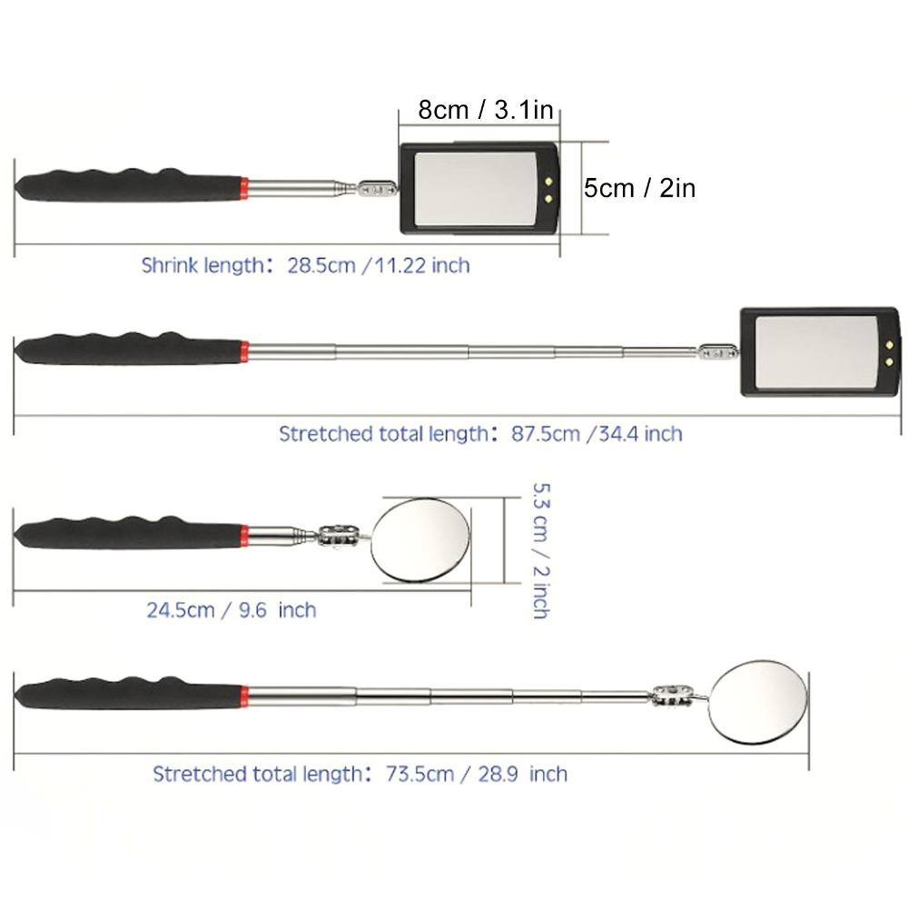 2pcs 360 Swivel Inspection Mirror Square Mirror LED Lighted Mirror Small Parts Observation
