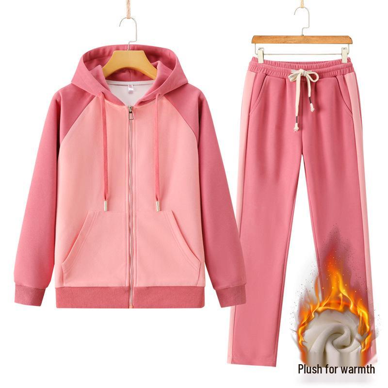 Women's Winter Warm Velvet Slim-Fit Hooded Sweatshirt & Pants Set