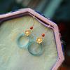 Retro Jade Hoop Earrings with Blue Water Tassels - 925 Sterling Silver Studs