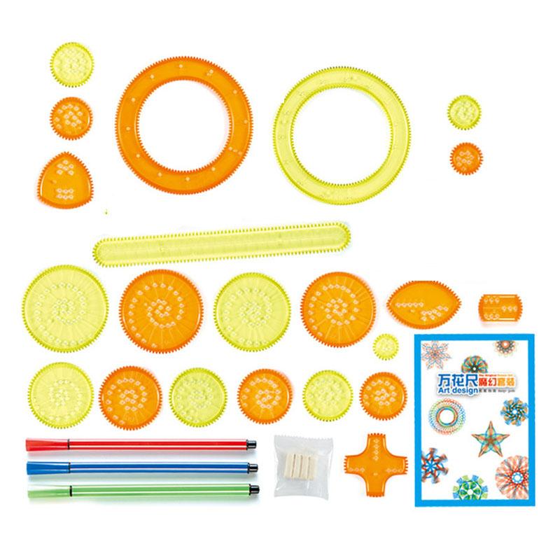 

27Pcs Spirograph Drawing Toys Set Interlocking Gears Wheels with Pens Spiral Designs Painting Accessories Geometric Ruler Toy