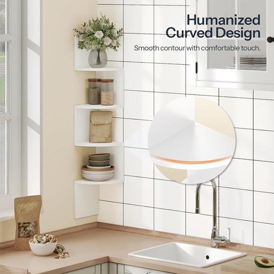 Floating Corner Shelf Wall Mounted 4-Tier 5-Tier Corner Zigzag Shelf Radial Wall Floating Shelf for Home Office Living Room Bedroom