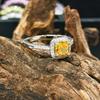Gushen Luxury Women's Yellow Pavé Ring: Shiny Square Design for Wedding Dress Elegance