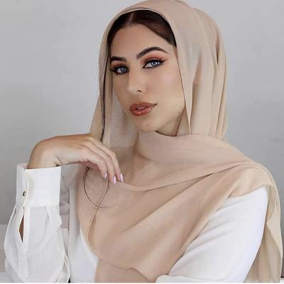 Luxury Pearl Chiffon Bubble Scarf Soft Solid Long Scarves Muslim Women'S Headscarf Ethnic Turban Shawl 70*180Cm