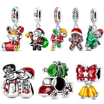 925 Silver Christmas Tree Santa Claus Snowman Charms Pendants Fit Women Original Bracelet DIY Christmas Gift