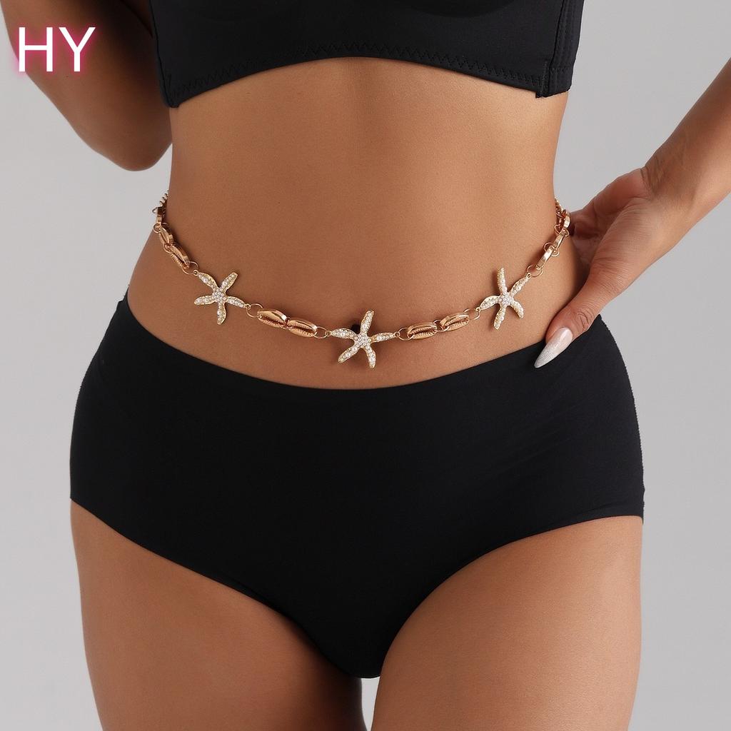 HY Multilayer Imitated Pearl Conch/Shell Waist Chains for Women Holiday Lady Seabeach Body Chain Accessories Fashion Jewelry