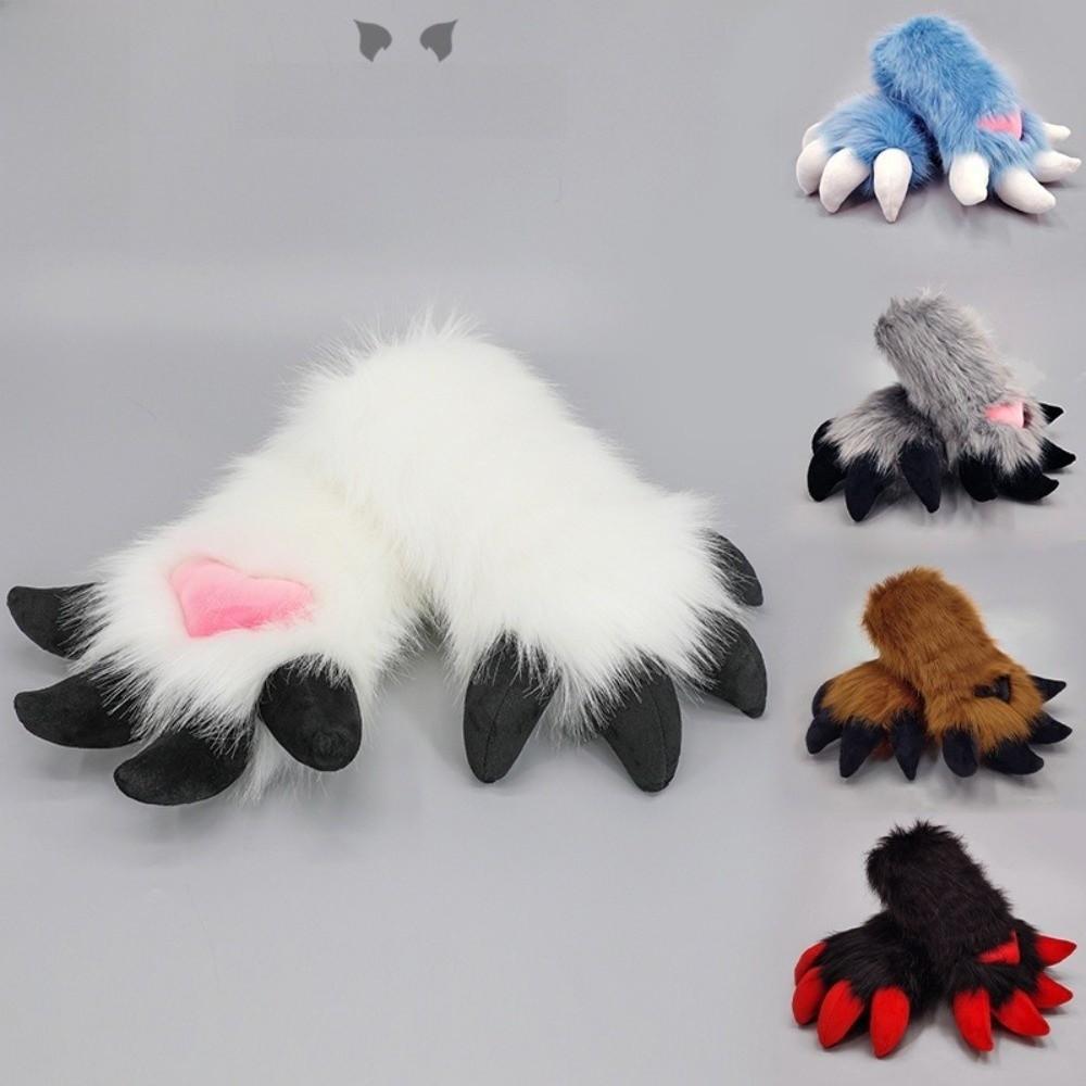 Faux Fur Fursuit Claw Gloves with Nails Cosplay Dragon Paw Glove Costume Accessories