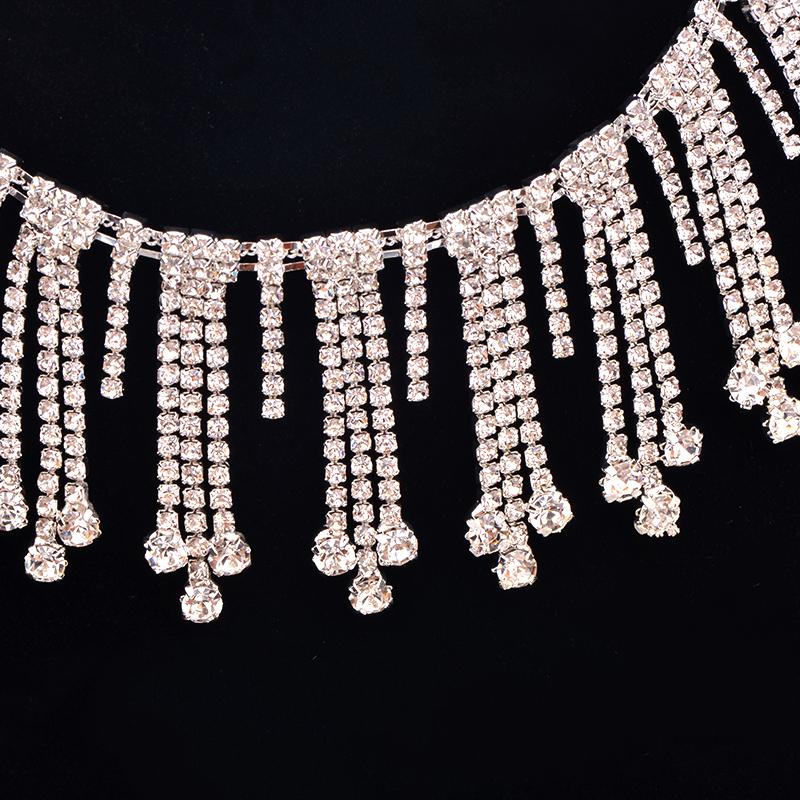 Fashion Clear Glass Rhinestone Trim Tassel Fringe Metal Strass Cup Chain Ribbon Crystal Applique Banding for Clothing Crafts