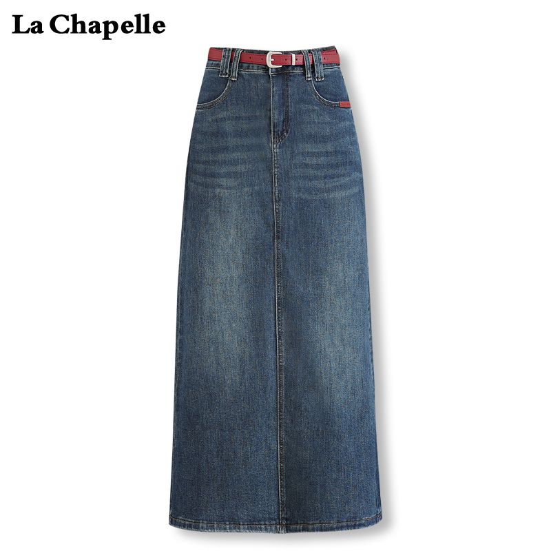 

La Chabell Denim Skirt Women s Summer Long Skirt 2025 New Arrival Loose High Waist Spring & Fall Split Office Lady Skirt Retro blue dress (belt) S/26