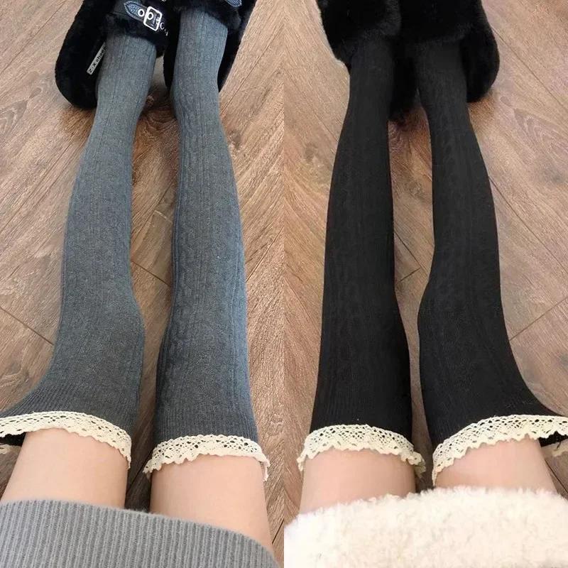 Lace Thigh High Stockings Women Sweet Girls Casual Trendy Over The Knee Leg Warmer Sexy Tube Legging Lolita Long Socks Amagi