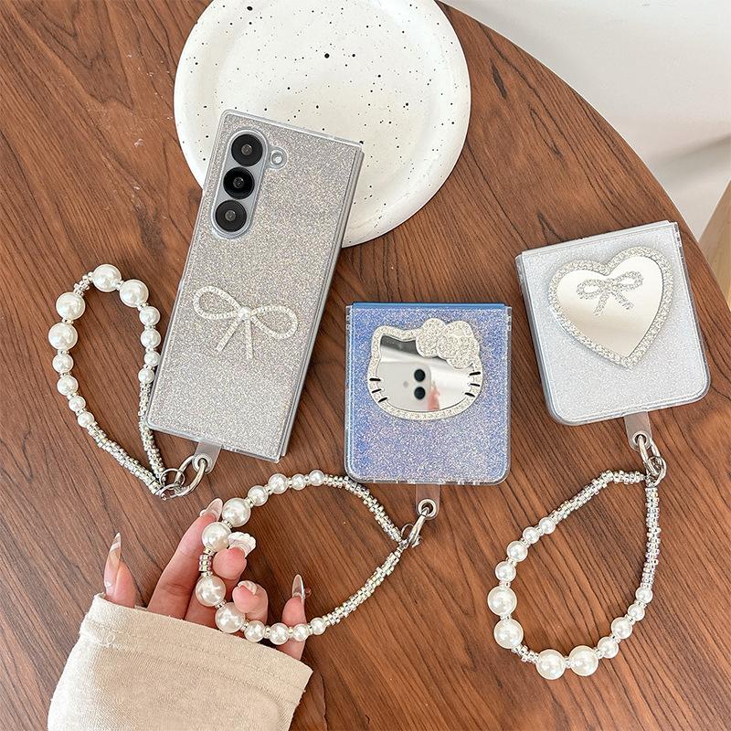Bow Epoxy Mobile Phone Case Mirror For Samsung Zflip6 Flip Hard Case Fold7 Folding Screen Bracelet