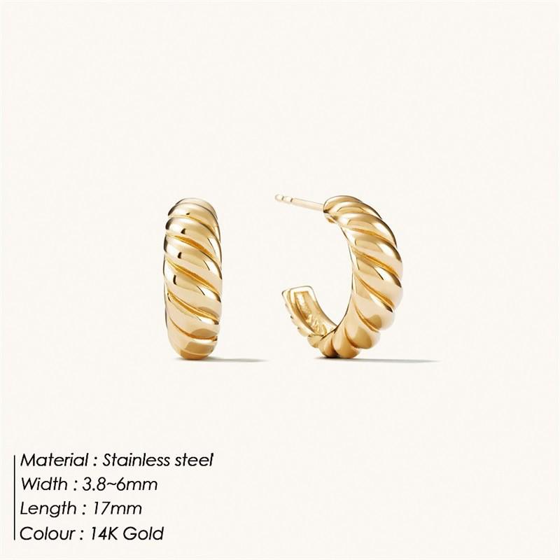 14K Gold European-Style C-Shaped Croissant Earrings for Women