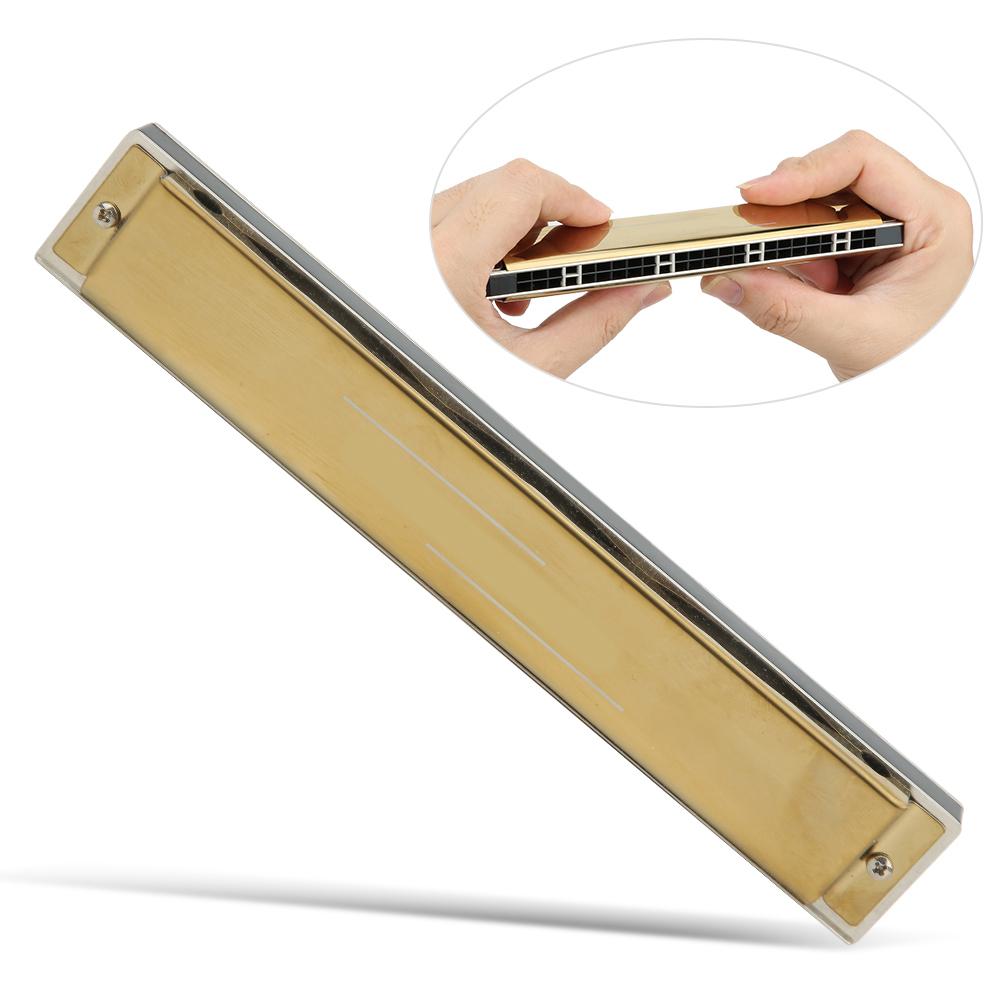Mundharmonika Professionelle Mundorgel Diatonische Harfe 1,2 mm Messing Grundplatte 24-Loch Polyphon(Goldener D-Schlüssel)