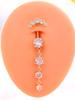 Gold Stainless Steel Long Dangle Flower CZ Belly Button Ring for Women