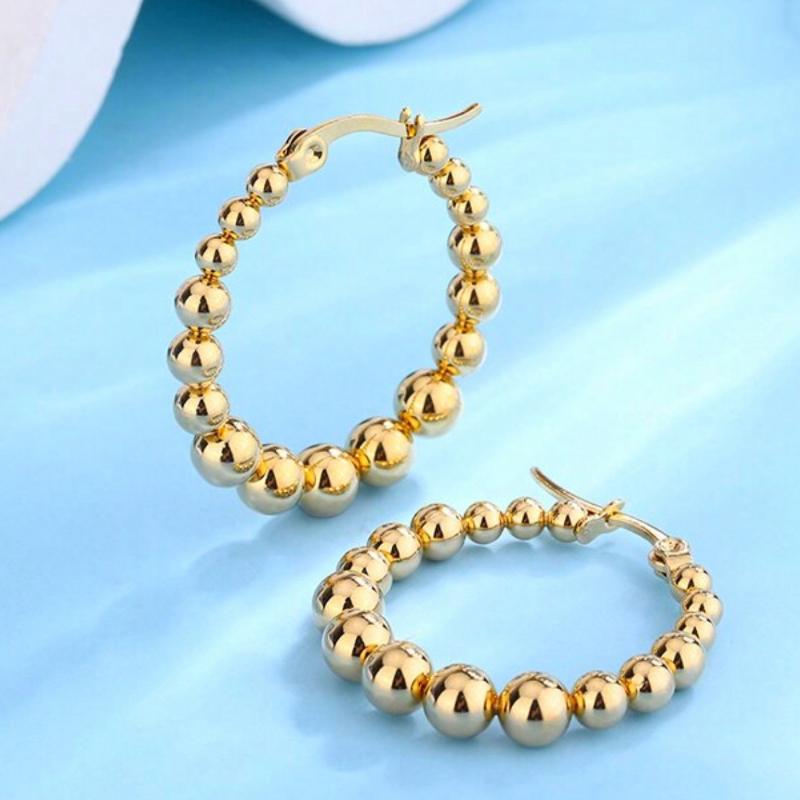 1pair Stainless Steel Ball Bead Hoop Earrings