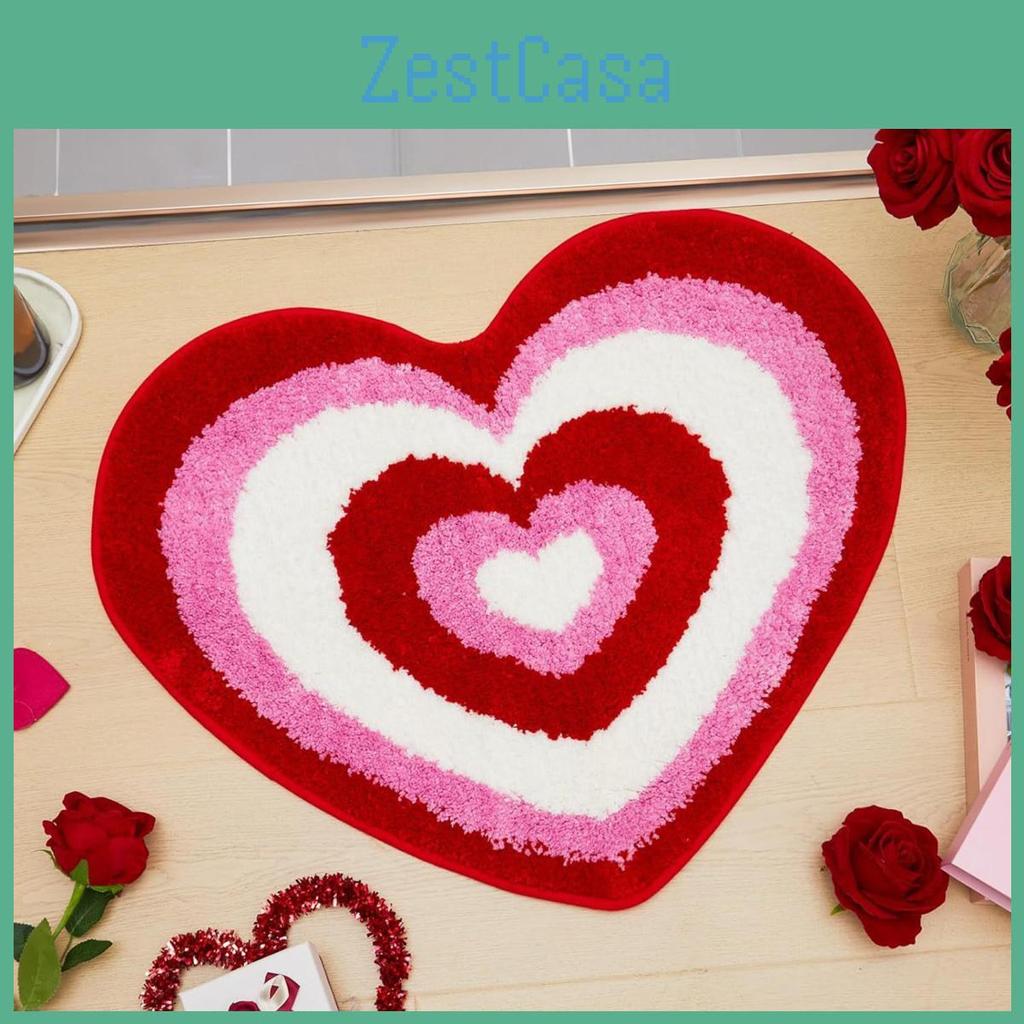 Nonslip Day Rug Valentine Bathroom Heartshaped Bath Mat Soft Washable Love Shape Shower Mat Bathroom Decoration