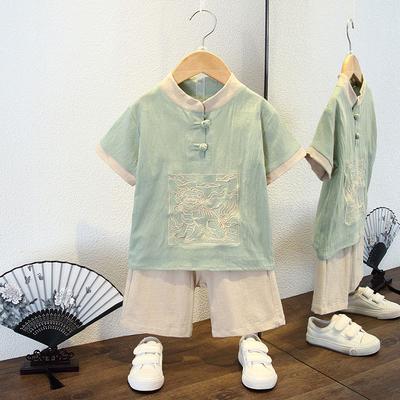 Boys Short-sleeved Hanbok Tang Suit Spring Summer Autumn Kids Chinese Style Set Girls Ancient School Chorus Breathable Performance Outfit