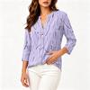 Women's Printed Cotton Linen Neck Shirt with Three-Quarter Sleeves