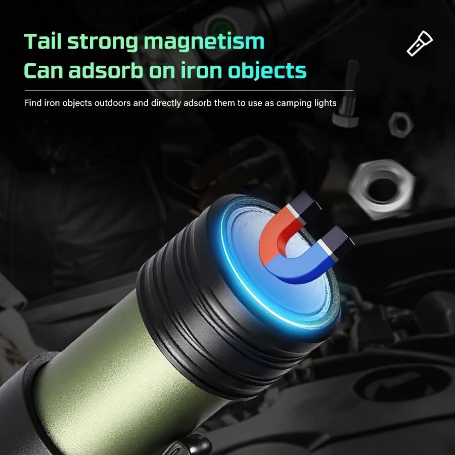 New Mini LED Flashlight 2000LM Ultra Bright Aluminum Alloy Torch with Tail Magnet Type-C Charging Outdoor Camping Hunting Lamp