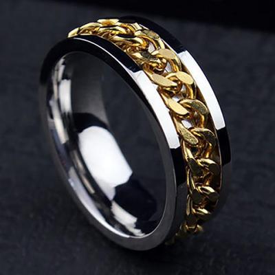Punk Men Women Unisex Stainless Steel Chain Inlaid Finger Ring Band Jewelry Gift