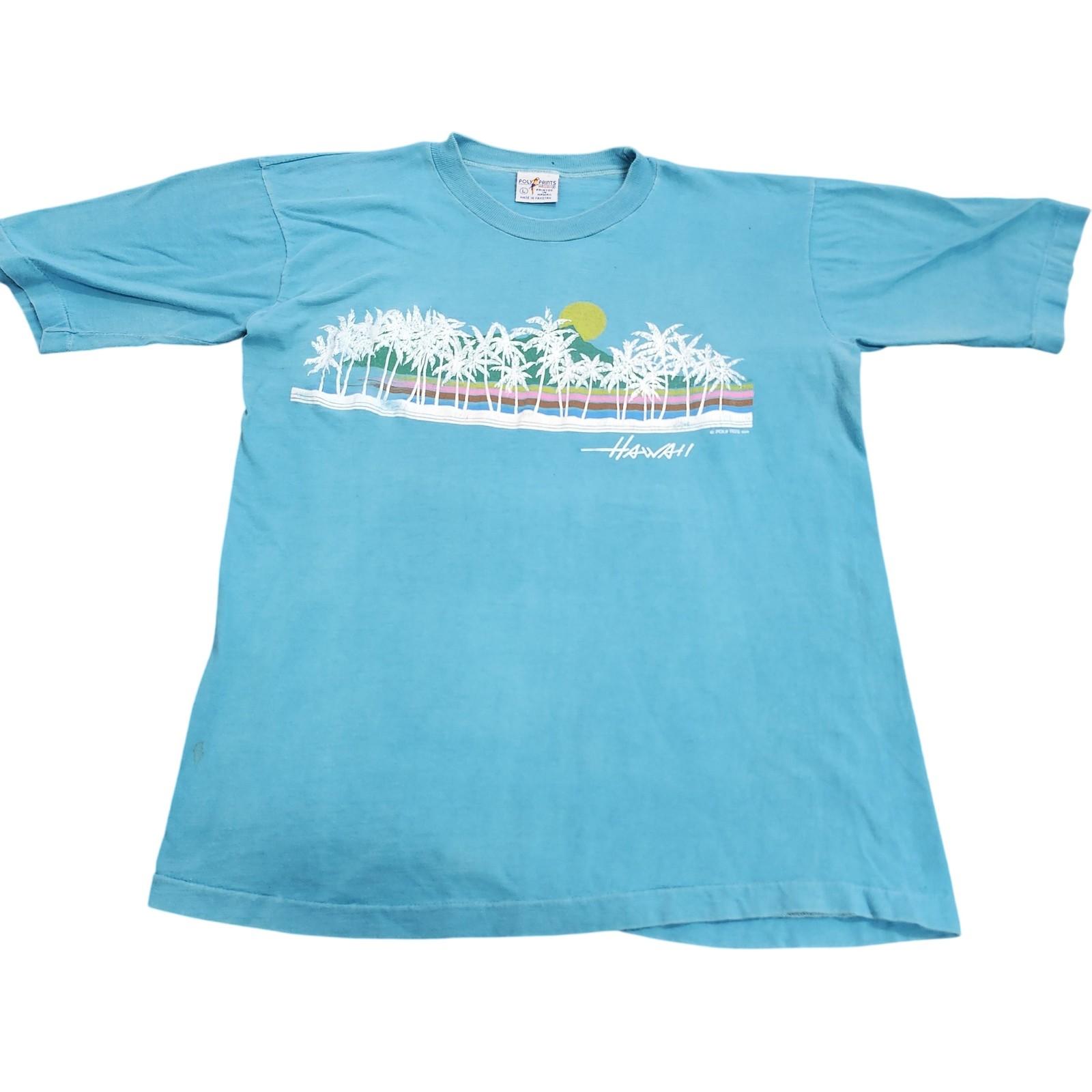 Poly Prints Hawaii Shirt Mens Large Blue Palm Trees Hawaii Graphic Tee Beach Unisex T-Shirt XL