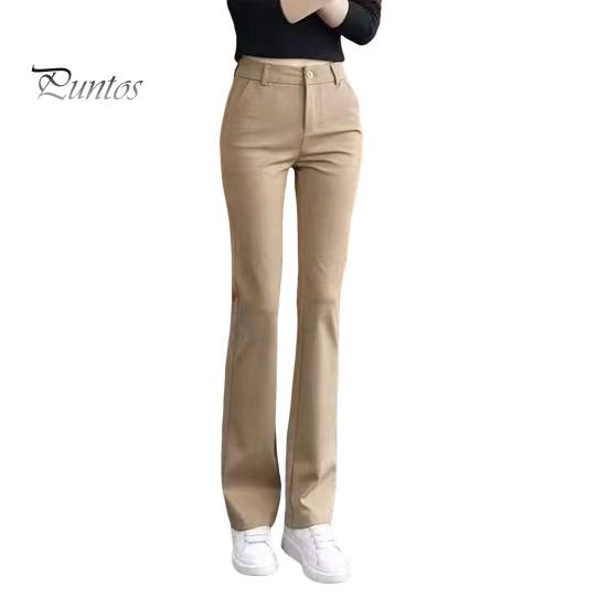 Women Suit Pants High Waist Button Zipper Fly Office Lady Trousers with Pockets Solid Color Slim Fit Straight Leg Trousers