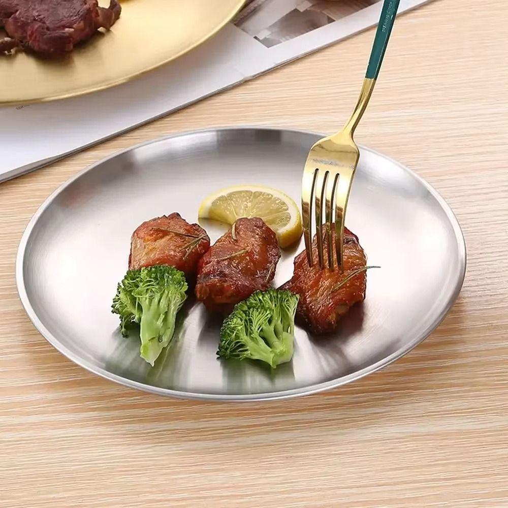 Korean Food Plate Gold Silver Dining Plate Eco-Friendly Metal Tray  Dinner