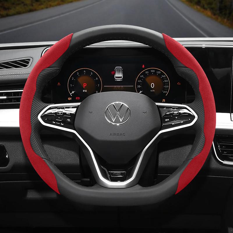 Suitable for Volkswagen Anti-Slip Buckle Segmented Suede Steering Wheel Cover Suitable for Polo Golf 5 6 7 Gol Cc Passat B6 B8 Jetta Scirocco T4