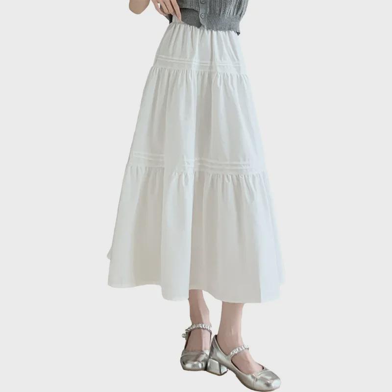 Witte Hoge Taille Slim Midi Rok - Koreaanse Stijl, Zoet & Elegant