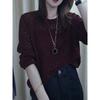 Elegant and Stylish High-End Red Long-Sleeve Knit Sweater for Women, 2026 Autumn New Round-Neck Hollow-Out Plus-Size Top