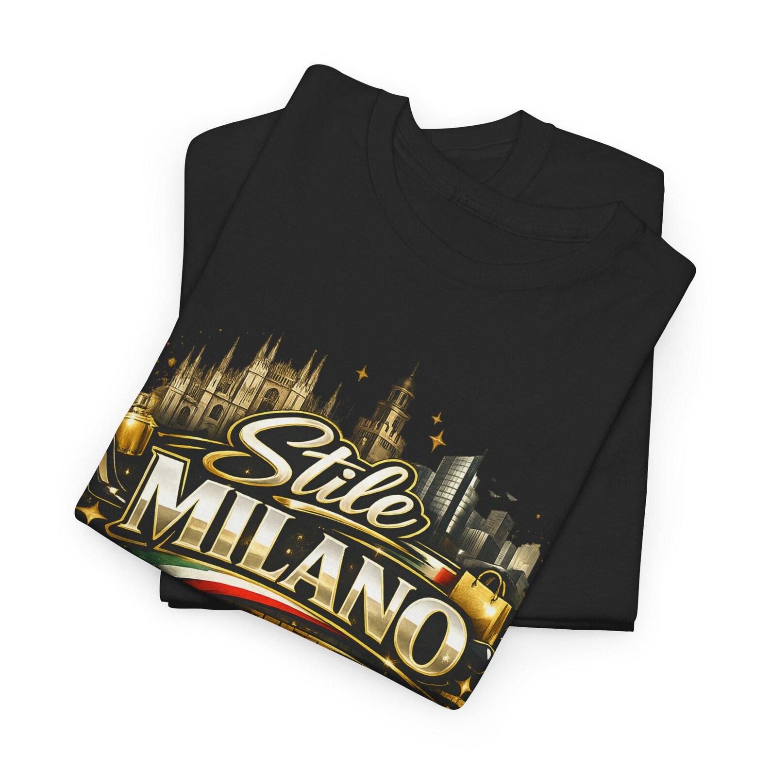 Style Milan skyline logo Tee | Milan Italy cityscape, vintage script 2XL