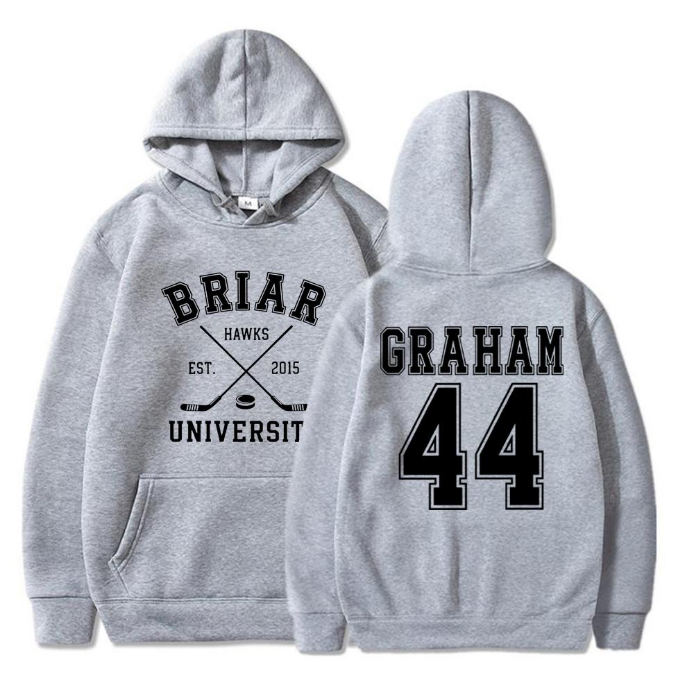 Briar University Graham 44 Hockey Zweiseiter Hoodie Briar U Hockey Romance Hoodies Unisex Langarm Kapuzenpullover Pullover XL graue