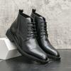 Men's leather boots Fashion men's high-top leather shoes Large size New trend Martin boots British style business leather shoes
