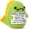 Dinosaur Positive Crochet Animals Doll With Card Desktop Ornament Emotional Support Handmade Knitted Cheer Up Toy