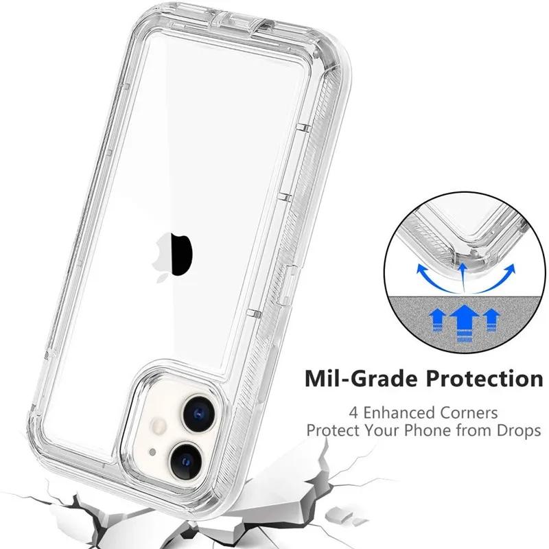 Case For iPhone 16 15 14 13 12 11 Pro Max Plus Xs Xr 8 7 Full 3 In 1 Shockproof Heavy Duty Anti-Scratch Rugged Clear Cover Funda