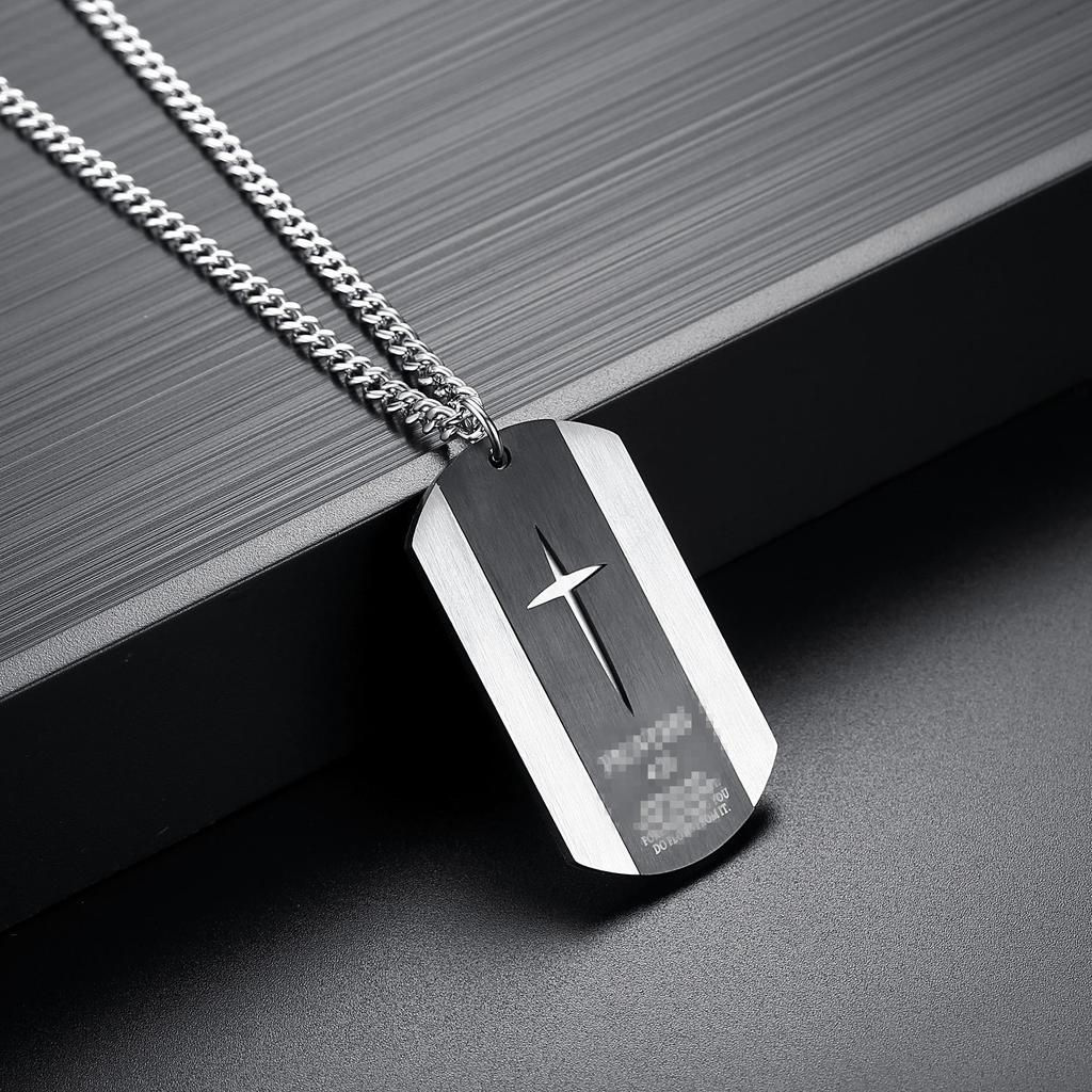 Silver Stainless Steel Cross Dog Pendant Necklace for Men