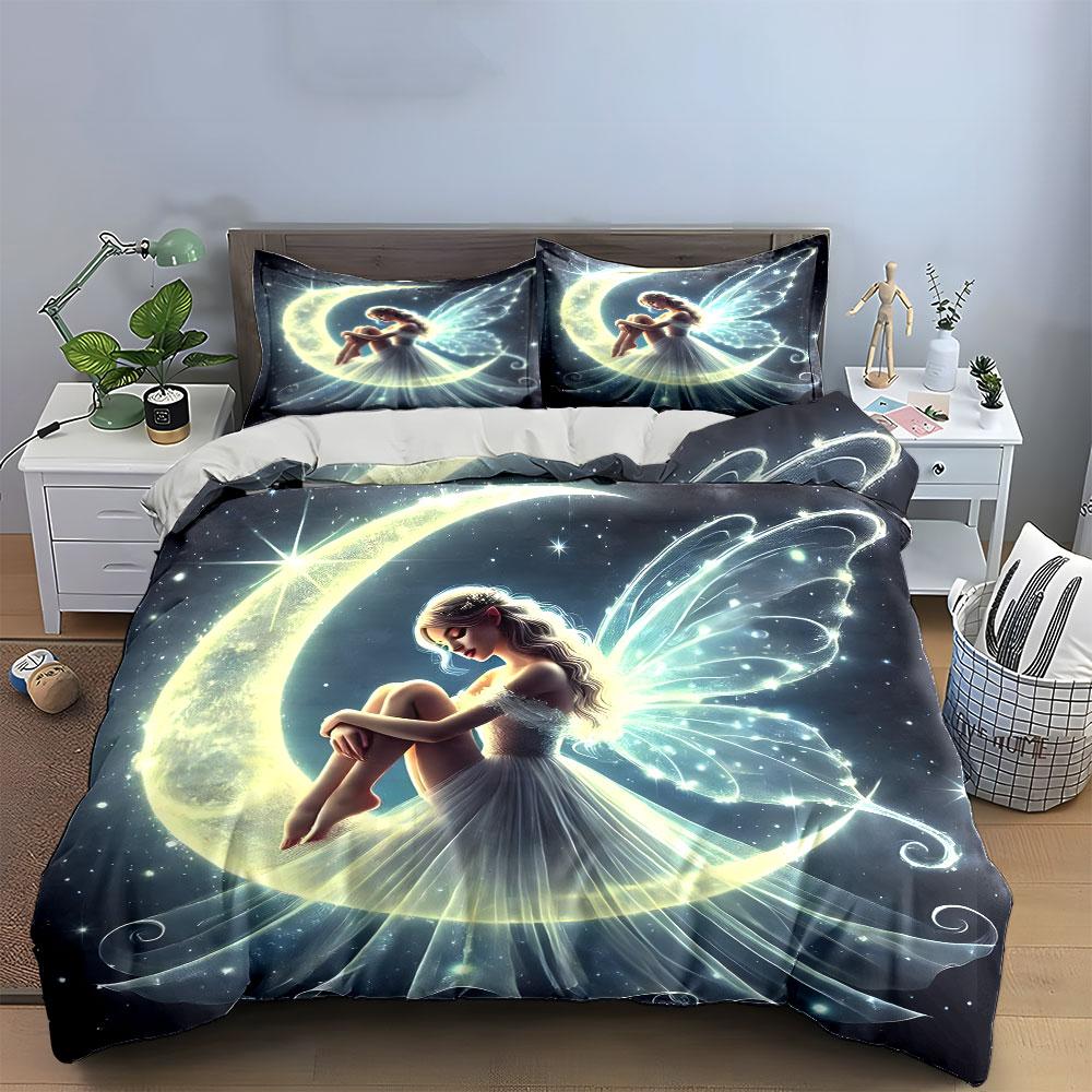 "Fairy Moonlight Art Prints" Soft Skin-Friendly Bedding Set Includes 1 Duvet Cover And 2 Pillowcase Gift