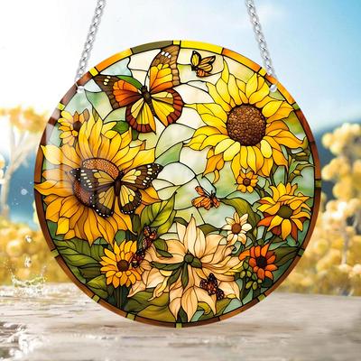 Sonnenblume zum Aufhängen, Glasmalerei, Blumenliebhaber, Gartendekoration, Wanddekoration