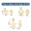 60Pcs 3 Styles 201 Stainless Steel Charms Stamping Blank Tag Mixed Shapes Golden 5~10x6~8x0.8~1mm Hole: 1~1.4mm 20pcs/style