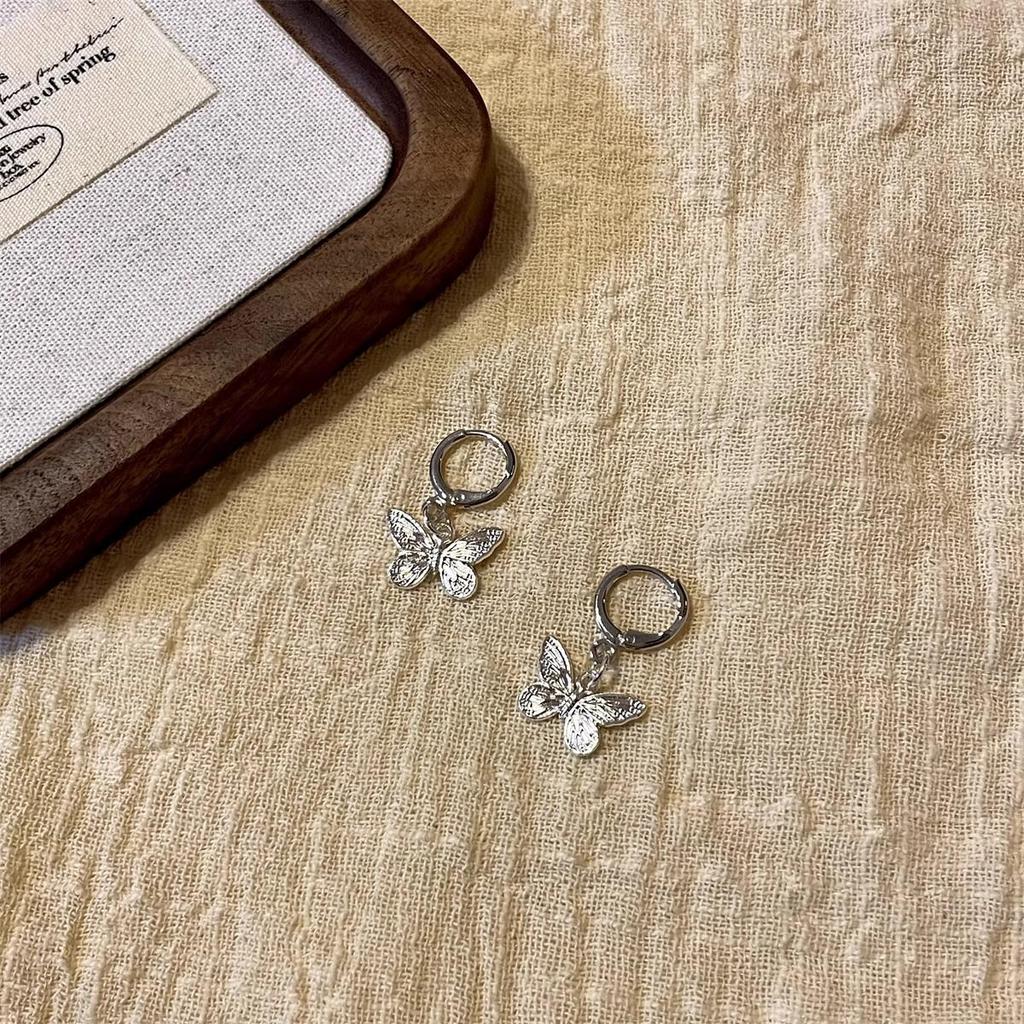 S925 Silver Butterfly Handmade Retro Earrings - Women's Spring/Summer Commuting Hoops