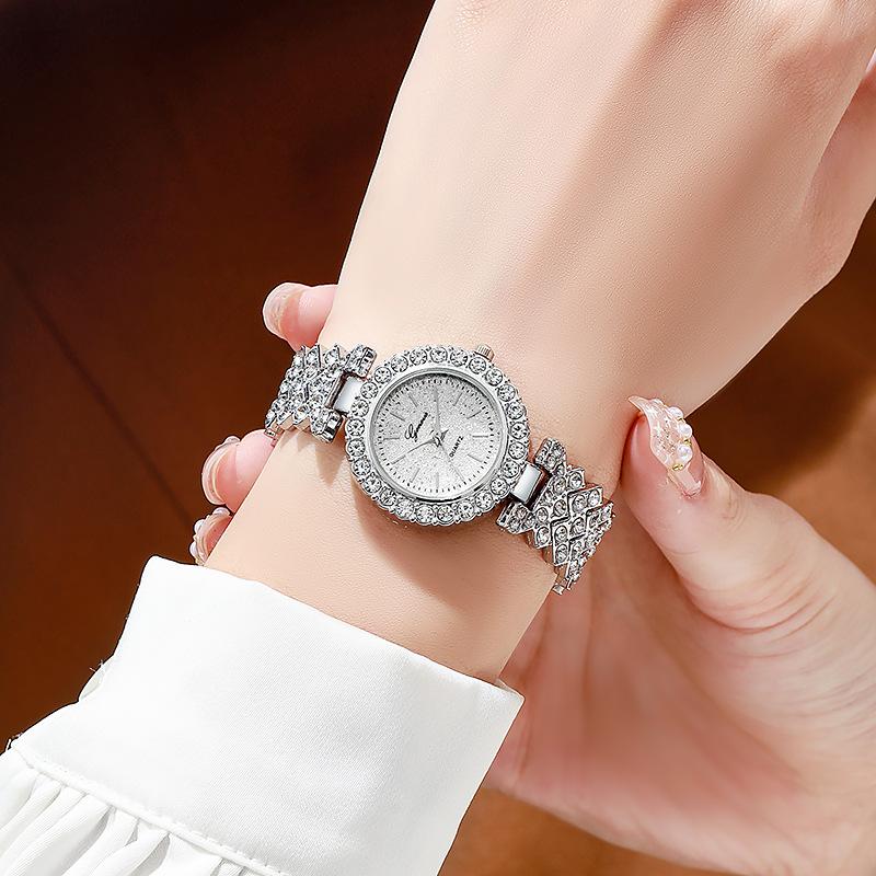 1 buc. Ceasuri de damă la modă cu diamante complete, brățară de damă, ceas analogic cu cuarț