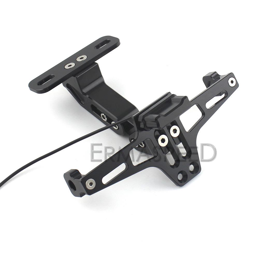 Motorcycle License Plate Bracket with LED Light Black Motorcycle Number Plate Holder for Motorbike Moto Dirt Bike