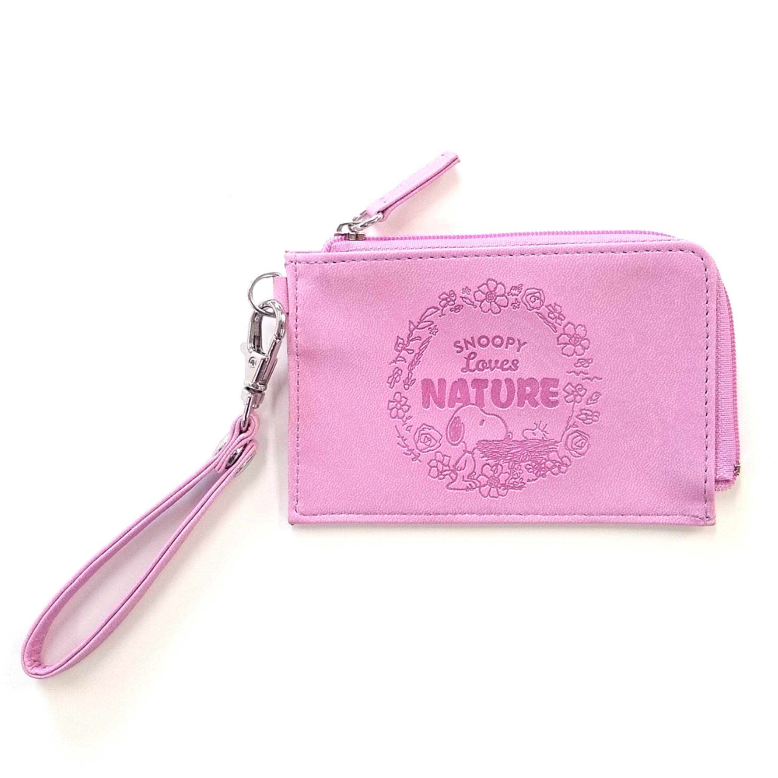 Vanguard Чехол для ключей, Пропускной кошелек, Кошелек для монет, Удобный кейс на молнии, Стильная тисненая искусственная кожа, Милый кейс на молнии Snoopy Nature Пастельно-розовый