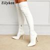 Fashion Eilyken Sexy Snake Print Leather Pointed Toe Women Over The Knee Boots Fashion Zipper Winter Stripper Motorcycle Shoes