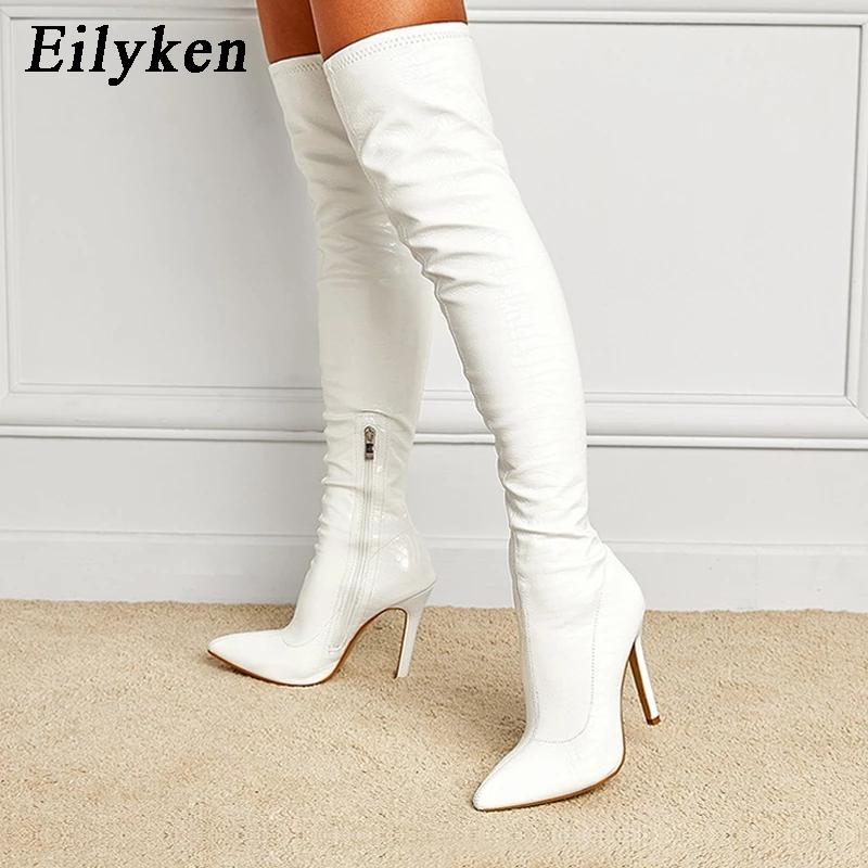 Fashion EilyKen Candy Color Women Over The Knee Boots Sexy Pointed Toe Thigh High Long Booties Steel Tube Dance Stiletto Shoes