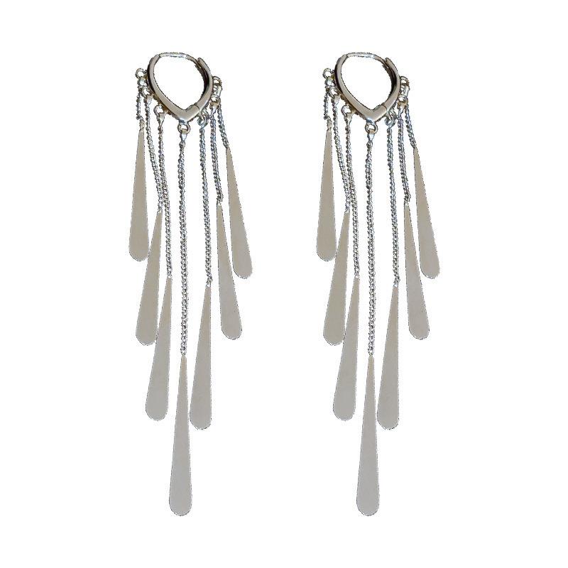 Super fairy temperament exaggerated long tassel water drop earrings women's light luxury high-end metal sequined earrings Internet celebrity earrings