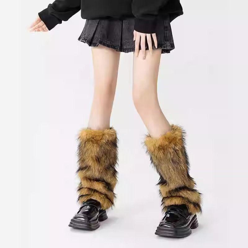 Autumn Winter Faux Fur Plush Leg Warmers for Women Warm Thickened Mid-calf Leg Warmers Spice Girl Slouchy Socks