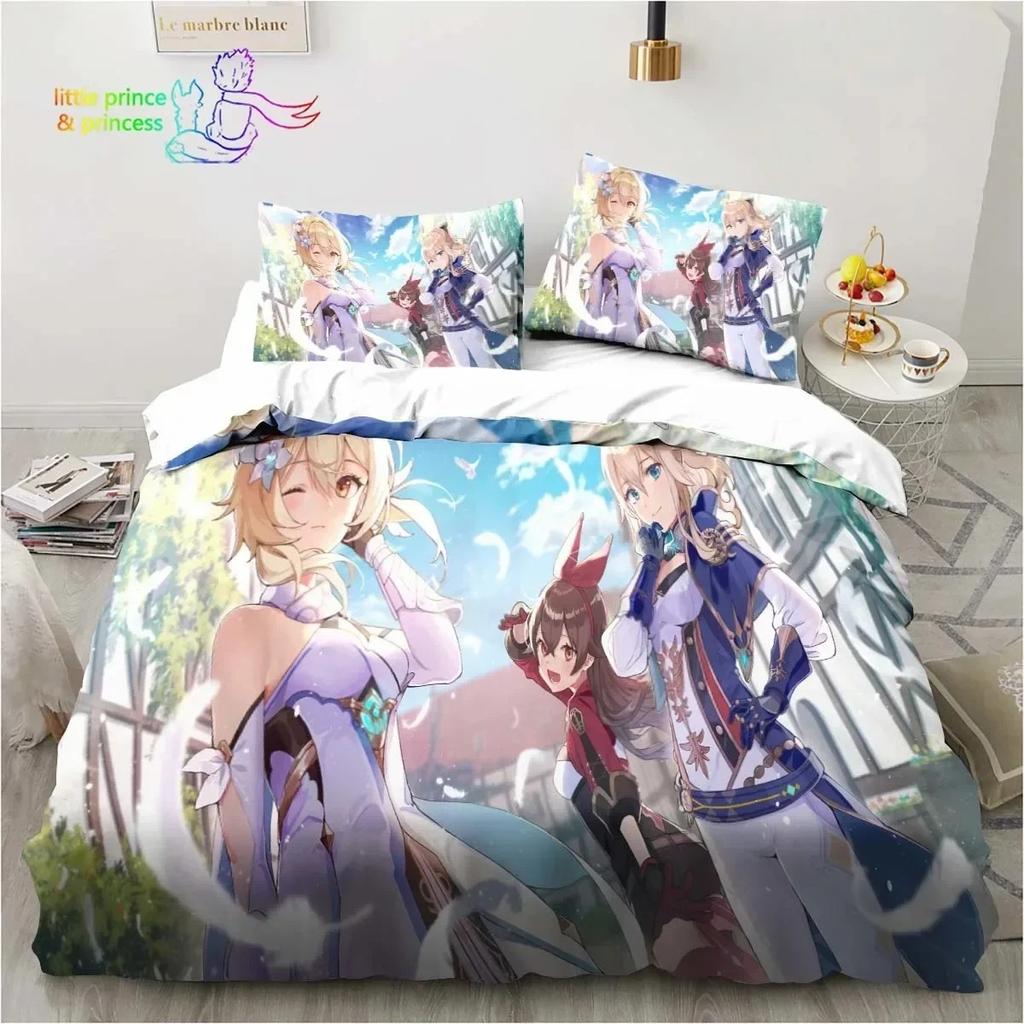 Genshin Impact  Anime Printed Bedding Set Single Twin Full Queen King Size Bed Set Adult Kid Bedroom Bedding Gift